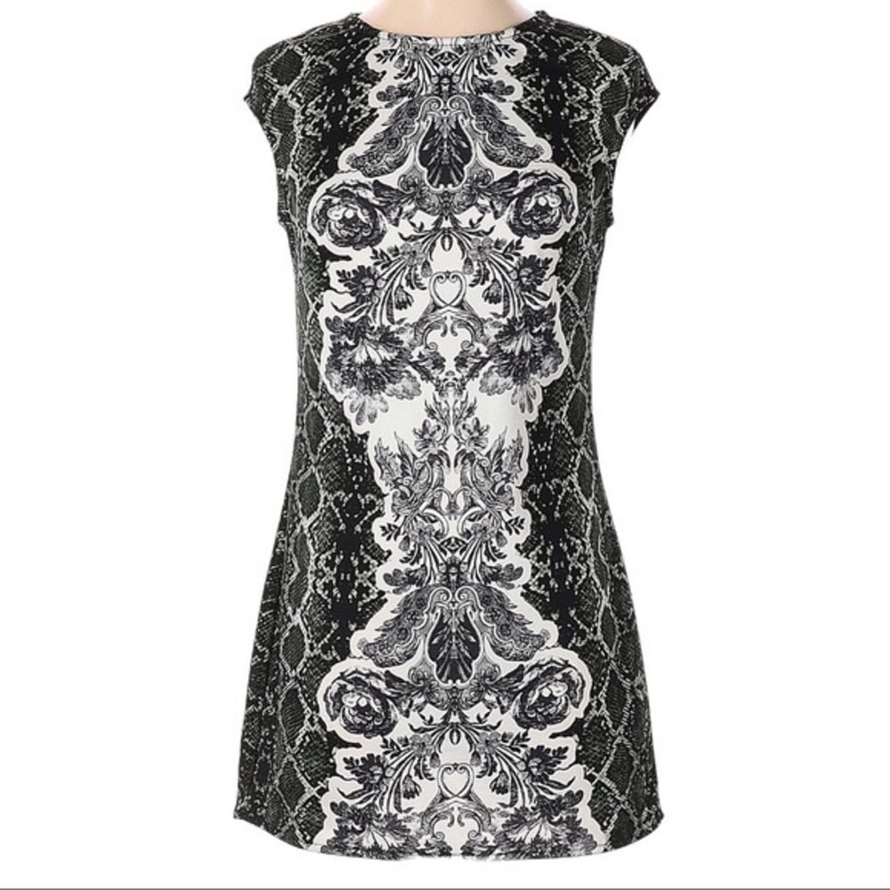 Laundry by Shelli Segal Dress Snakeskin Floral Green Black Sleeveless Size 2